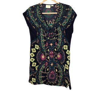 Anthropologie Maeve purple turquoise bejeweled pasiley print tunic top S…